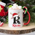 DAYS Personalised Name Merry Christmas Santa Ceramic Coffee Mug Gift for Family Friend Office Colleague Souvenir Gifts for Kids Christmas and Happy New Year Gift for Kids Girls Boys Alfabet R