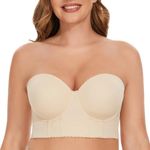 SEA BBOT Women Longline Strapless Bra Full Figure Corset Bra Hide Back Fat, Beige2