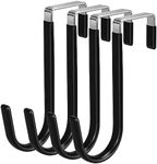 4 Pack Over The Door Hook, Door Hooks, Black Rubber Surface Prevent Scratche Door Hanger Hooks for Bathroom, Living Room, Kitchen, Hanging Clothes, Towels, Bags(4 Pack Black)