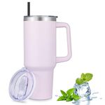 MURBONE Tumbler 1.2L with Straw Lid and Handle, 40oz Stainless Steel Double Wall Vacuum Insulated Travel Mug for Cold or Hot Drinks, Pink