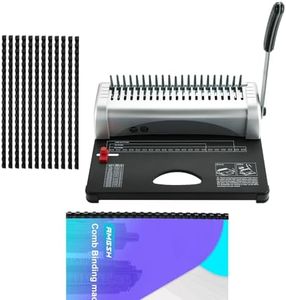 AMGSH Comb Binding Machine, Book Binding,21-Holes 450 Sheets, Comb Binder Machine with Starter Kit 100 pcs 3/8'', for Letter Size / A4 / A5 Adjustable Edge Guide