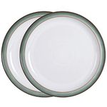 Denby - Regency Green Dinner Plates Set of 2 - Dishwasher Microwave Safe Crockery 26.5cm - Green, White Ceramic Stoneware Tableware - Chip & Crack Resistant Large Plates
