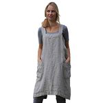 Women’s Pinafore Square Apron Baking Cooking Gardening Works Cross Back Cotton/Linen Blend Dress with 2 Pockets Gray