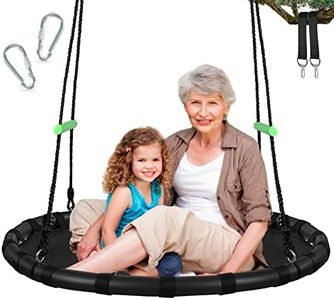 ZBZBML Black Hanging Tree Swing with Detachable Frame,PP Mat,Adjustable Multi-Strand Ropes,Safe and Durable Saucer Swing for Yard Garden Playground Park (40 inch Diameter, Black with Extra Strap)