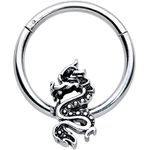 Body Candy Womens 16G Steel Hinged Segment Ring Seamless Cartilage Nipple Medieval Dragon Nose Hoop 3/8"