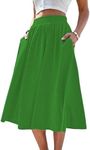 Verdusa Women's Elastic Waist Pocket Side A Line Midi Swing Flared Skirt Green Large