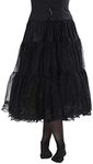 Malco Modes Tea-Length Chiffon Crinoline Petticoat Underskirt Full Slip w/ Lace,Black,X-Large