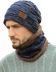 LCZTN Mens Winter Beanie Hat Scarf Set Warm Fleece Lined Knit Ski Hats Slouchy Skull Cap for Unisex Gift Blue, One Size