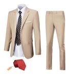 Diaryan Men Suit Prom Suits Slim Fit 2 Piece Groomsman Champagne Wedding Blazer Casual Tuxedo Jacket Pants Set with Tie M