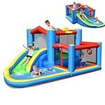 HONEY JOY Inflatable Water Slide, 6-in-1 Toddler Giant Blow Up Bouncy Water Park w/Target Ball & Climb, Outdoor Water Bounce House Water Slides Inflatables for Kids and Adults Backyard(Without Blower)