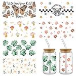 6 Sheets UV DTF Cup Wrap Transfer Stickers, Mixed Style Rub on Transfer Stickers for Glass Cups, Waterproof Clear Film Transfer Stickers for Glass Cups DIY Furniture Wood Crafts