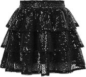 Fairy Dolls Girls Sequin Ruffle Knee Length Skirt (10-11 Years, Balck), Black