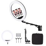 FEIFANTEAM 25inch Ring Light Wall Mount with Phone Holder, Rotatable Triangle Boom Arm Overhead Light Stand for Photography Lighting Studio, Live Streaming, Beauty Tattoo Light, Salon, Barber Light