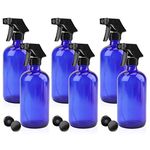 Kingrol 6 Pack Empty Glass Spray Bottles, 16oz Refillable Containers for Essential Oils, Cleaning Products, or Aromatherapy, Cobalt Blue