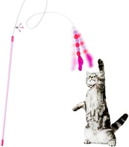 cobee Juguetes de plumas para gatos, juguete suave para gatos con pompón de campana, varita interactiva para gatos, juguetes de entrenamiento para gatos para gatitos de interior
