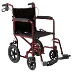 Medline Lightweight Transport Wheelchair with Handbrakes, Folding Transport Chair for Adults has 12 inch Wheels, Red