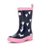 Hatley Girls' Printed Rain Boots, Navy and White Hearts, 1 M US Big Kid