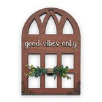 Chalk My Theme 3D Laser Cut Letters Good Vibes Only Wall Décor In Window Style With Leaves Wooden Wall Or Door Decor For Home- Brown