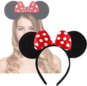 Minnie Mouse Ears on Alice Band with Red and White Polkadot Spotted Bow Headband for Adults/Children - Fancy Dress Costume Head Band Accessory - Party Decoration Gift - UK (Red Polkadot Bow)