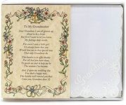 Wedding Handkerchief Poetry Hankie (for Bride's Grandmother) White, Lace Embroidered Bridal Keepsake, Beautiful Poem | Long-Lasting Memento for The Bride’s Grandma | Includes Gift Storage Box