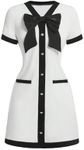 Milumia Women's Bow Front Colorblock Short Sleeve Button Up Work Short Dress White and Black Small