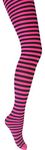 Mysasi Children's Striped Tights Size. 9-11 years. Black and Neon Pink.