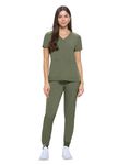 Natural Uniforms Womens Essential Cool Stretch Jogger Scrub Set (Olive, X-Large-Petite)