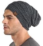 Tough Headwear Slouchy Beanie Hats for Women, Oversized Mens Beanie Hat, Knitted Beanie, Running Gear for Men,Womens Fall Hat Black Gray