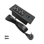 USB C Desktop Power Bar PD Fast Charge Recessed Power Strip 2 Outlets 2 USB (PD20W & QC18W, Total 20W) Plug in Extension Cord Insert Mount for Tabletop Sofa Cabinet Nightstand Black