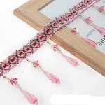 Yalulu 4 Yards Braid Hanging Beads Pendant Tassel Trim Hanging Ball Fringe Fabric Ribbon Trimming DIY Craft Sewing Accessory for Home Curtain Decoration (Pink)