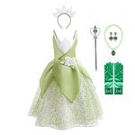 Dressy Daisy Little Girls Frog Princess Fancy Dress Up Birthday Party Halloween Costume with Accessories Size 5-6, Green