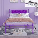 Twin XL Bed Frames with Storage for Dorm, Guest Bed Frames with Upholstered Headboard Sturdier & Lightweight No Box Spring Need Easy to Assemble Purple