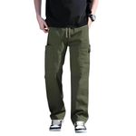 SMOWKLY Men’s Cotton Cargo Pants|Casual Trousers for Men|Comfortable Lower for Men|Pants for Man with 6 Pockets & Drawstring Elastic Waistband|Outdoor Trousers (1685_OGRN_30) Olive Green