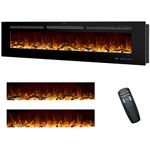 Rodalflame 60"/152.4cm Electric Fireplace Inserts, Recessed & Wall Mounted Fireplace Heater with 13 Flame & Fuel Bed for Indoor Use, Remote Control, Log &Crystal, Timer, Plug-in 220-240V