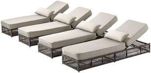 ACTREST Luxury Outdoor Chaise Lounges with 5 Inch Thickened Cushions - Set of 4 High Back Brown Wicker Patio Recliners Rattan Reclining Chairs Porch Poolside Pool Sunbathing Lounger- Beige