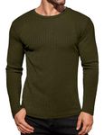 Ekouaer Men's Long Sleeves Underwear Shirts Thermal Crew Neck Blouse Stretchy Ribbed Tops Slim Fit Pullover Sweater Army Green S