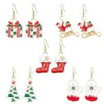 CWVHQ 4 Pairs Christmas Earrings for Women Christmas socks Santa Claus Tree Dangle Earrings Christmas tree Snowflake Holiday Earrings for Girls, Metal, np