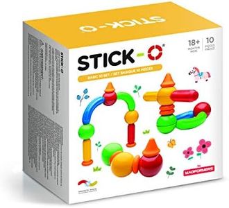 Stick-O Basic 10-piece Magnetic Building Blocks Toy. Preschool STEM Toy With Large Pieces And Grippy Groove Design. Designed By Magformers For Young Children.