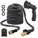 Hose Pipe 100FT Expandable Garden Hose, Upgraded Flexible Water Hose Pipe with 3/4’’ Solid Brass Fittings/On off Valve/10 Function Spray Gun/Storage Bag for Watering & Outdoor Use