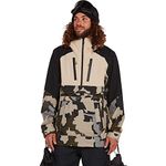 Volcom Men's Brighton Pullover Anarok Hooded Snowboard Jacket Anorak, Drill Khaki, Medium