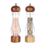 KKC HOME ACCENTS 2 Pcs Acrylic and Wooden Pepper Grinder Mill, Refillable Adjustable Coarseness Mills for Kitchen, Barbecue, Party, Clear, 20 cm