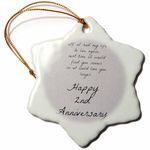 3dRose 2Nd Anniversary I Could Love You Longer on Faux Cotton-Like Background Snowflake Ornament, Multi-Colour, 3-Inch