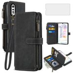 Asuwish Phone Case for LG Velvet 5G/LGVelvet Verizon G5 UW T-mobile 2020 Wallet Cover and Tempered Glass Screen Protector Leather Flip Card Holder Cell Accessories LM G900UM 4G Tmobile Women Men Black