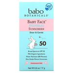 Baby Face, Mineral Sunscreen Stick, SPF 50, Fragrance Free, 0.6 oz (17 g)