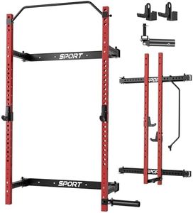 Garvee Folding Squat Rack for Home Gym, 2.36 in x 2.36 in Wall Mounted Foldable Squat Rack with Pull Up Bar, J Hooks and Landmine Attachments, 1000 LBS Capacity Space Saving Weight Power Cage