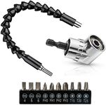 12PCS Right Angle Drill and Flexible Angle Extension Bit Kit 300MM Flexible Drill Bit Extension Shaft + 105 Degree Right Angle Drill Attachment + Bits Power Tools