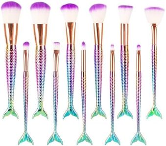 10 Pcs Mermaid Makeup Brushes, Premium Synthetic Foundation Powder Concealers Eye shadows Blush Makeup Brush Set