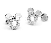 findout Sterling Silver Cubic Zircons Hollow Mickey Mouse Earrings .for Women Girls .(f1696silver)