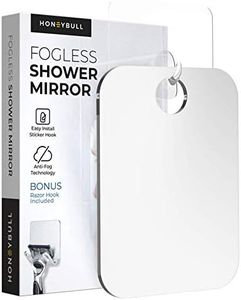 HONEYBULL Small 4x6in Wall Mount Home Mirror - Fogless Shower Shaving, Anti Fog, Razor Holder, Bathroom Accessories, Plastic, White, Travel