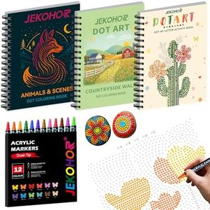 Adult Coloring Book Set:3 PCS Dot Coloring Books for Adults with 90 Patterns and 12PCS Acrylic Markers,Dot Art for Adults to Relax and Relieve Anxiety Gifts-(Animal & Flowers Plant & Countryside)